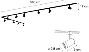 Inteligentný koľajnicový systém čierny 1-fázový 10-svetiel vrátane Wifi GU10 - Jeana