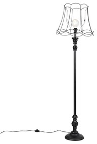 Stojaca lampa čierna s tienidlom z drôteného rámu 45 cm - Classico