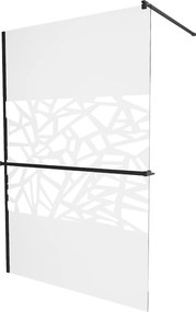 Mexen Kioto+, sprchová zástena s poličkou a držiakom na uteráky 140 x 200 cm, 8mm sklo číre sklo vzor biely, čierny profil, 800-130-121-70-85