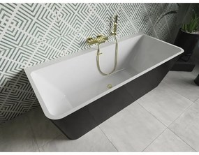 Mexen Volta, voľne stojaca nástenna vaňa 150 x 75 cm, biela-čierna, zlatý matný prepad, 51131507575-55