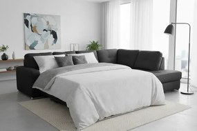 Kožená sedacia súprava s rozkladom na každodenné spanie ALEXIE – rohová, pravá, čierna (nero 308)