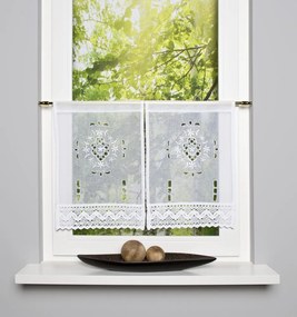 Home Wohnideen Záclona vitrážová duo, vyšívaná s čipkou, ľanová štruktúra, Rokaj, Biela
