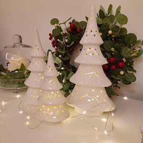 DECOLED Keramický stromček, 11,4 x 8,5 x 23 cm, teplá biela, 2xLR44