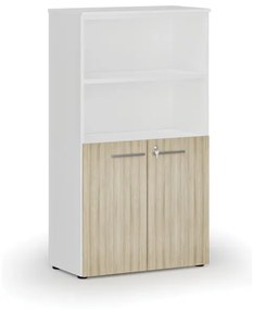 Kombinovaná kancelárska skriňa PRIMO WHITE, dvere na 2 poschodia, 1434 x 800 x 420 mm, biela/dub prírodná