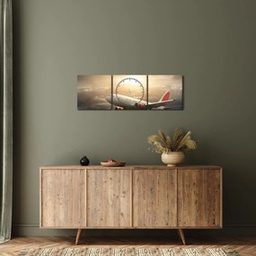 Obraz - Lietadlo v oblakoch (s hodinami) (90x30 cm)