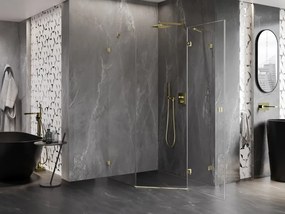 Mexen Lunar, päťuholníkový sprchový kút naklápací vpravo 80 x 100 cm, 8mm číre sklo, zlatý profil, 831-080P-100L-50-00-P