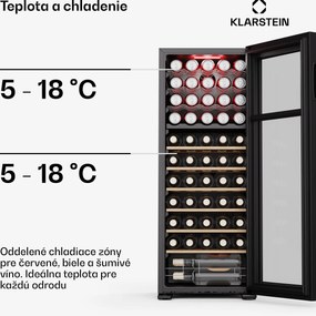 Klarstein Bovella 55 Duo+ chladnička na víno, 2 v 1, 55 fliaš, 2 zóny, 9 políc, Dotykové ovládanie