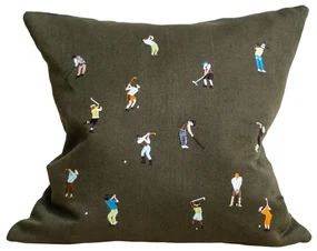 Fine Little Day Ľanový poťah na vankúš Golfers Embroidered 48 × 48 cm