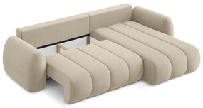 Svetlohnedá rozkladacia/s úložným priestorom rohová pohovka z textílie buklé (pravý roh/s leňoškou) Pele – Makamii