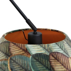 Závesné svietidlo čierne s dvojvrstvovým zamatovým tienidlom s dizajnom listov a béžovou farbou - Blitz