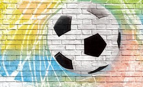 Fototapeta - Graffiti - futbal na tehlovej stene (152,5x104 cm)