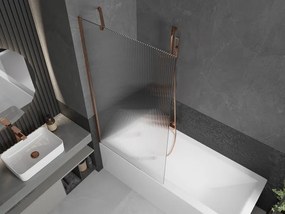 Mexen Next, vaňová zástena 1-krídlová 90 x 150 cm, fixné krídlo, 6 mm sklo s pruhmi, ružové zlato profil, 895-090-000-00-09-60