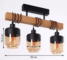 BRILAGI - Prisadený luster WOOD GLASS 3xE27/60W/230V borovica/čierna/dymovo-hnedá