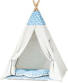 Detský stan Tipi obláčiky modrý / béžový