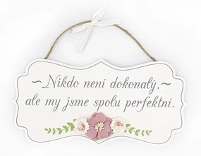 Nekupto Dřevěná cedulka s květinou Spolu jsme perfektní