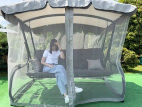 CH ZÁHRADNÁ HOJDAČKA S MOSKYTIÉROU 220 x 130 x 175 CM ŠEDÁ S FUNKCIOU LEŽANÍKA