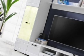 FURNIVAL Switch obývacia stena s osvetlením biela / biely lesk