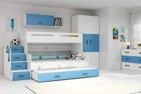 Poschodová posteľ s prístelkou MAX 3 rozšírená 200x120 biela - modrá