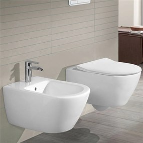 VILLEROY &amp; BOCH Subway 2.0 Combi-Pack, závesné WC s DirectFlush + WC sedátko s poklopom SlimSeat, s QuickRelease a Softclosing, biela alpská, s povrchom CeramicPlus, 5614R2R1