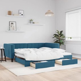 Rozkladacia denná posteľ so zásuvkami modrá 100x200 cm zamat 3196745