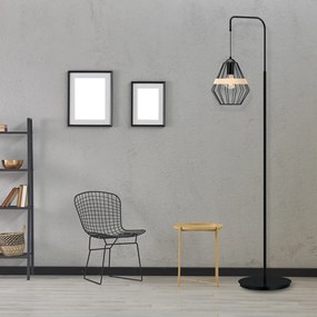 Stojacia lampa Cliff, 1x drevené/čierne drôtené tienidlo, b