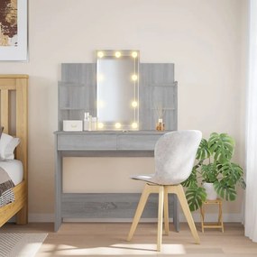 Toaletný stolík s LED svetlami sivý sonoma 96x40x142 cm 837898