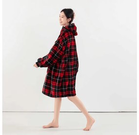 Baránková mikinová deka s rukávmi a kapucňou ALBURY, červená