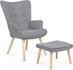 Relaxačné kreslo ušiak LISA + taburet — masív, látka, vzor pepito