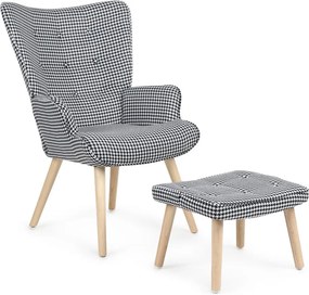 Relaxačné kreslo ušiak LISA + taburet — masív, látka, vzor pepito