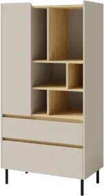 Vysoká komoda s regálom Lucky, pieskovo béžová/olejovaný dub%
