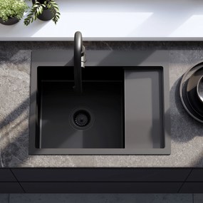 Rea Fin, 1-komorový oceľový drez 620x480x185 mm, čierna matná, ZLE-06014