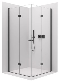 Cerano Volpe Duo, sprchovací kút so skladacími dverami 80(dvere) x 80(dvere), 6mm číre sklo, čierny profil, CER-CER-427381