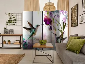 Paraván - Hummingbirds and Flowers II [Room Dividers] Veľkosť: 225x172, Verzia: Akustický