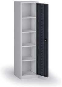 Úzka policová dielenská skriňa, 4 police, 1950 × 505 × 500 mm, grafitové dvere