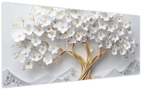 Obraz – 3D elegantný strom života plný kvetov (120x50 cm)