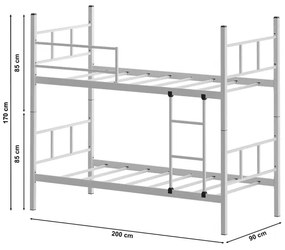 Kovová poschodová posteľ MAVEN 90x200 cm biela nosnosť 2x100 kg