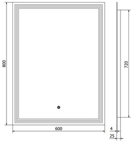 Mexen Taco, LED kúpeľňové zrkadlo s podsvietením 60x80 cm, 6000K, ochrana proti zahmlievaniu, 9805-060-080-611-00