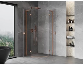 Mexen Mist L, štvrťkruhový sprchový kút s 2-krídlovými dverami, 90 x 90 cm, číre sklo, medený matný profil, 8A33L-090-090-65-00