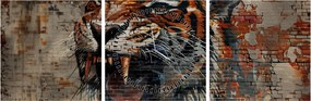 Obraz - Tiger z tehál (s hodinami) (90x30 cm)