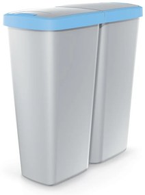 Odpadkový kôš DUO sivý, 50 l, modrá / sivá