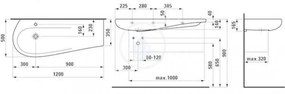 LAUFEN IlBagnoAlessi One Umývadlo do nábytku, 1200 mm x 500 mm, biela – 1 otvor na batériu, stredový, s LCC H8149734001041