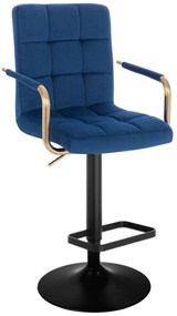 LuxuryForm Barová stolička VERONA GOLD VELUR na čiernom tanieri - modrá