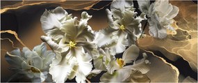 Obraz - Kvety orchideí na mramorovom pozadí (120x50 cm)