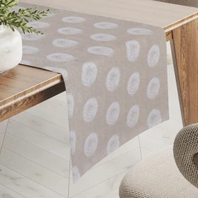 Biante Dekoračný behúň na stôl Leona LN-133 Biele klbká na režnom 45x120 cm