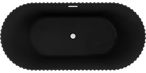 Mexen Paola, voľne stojaca vaňa, drážkovaná, 170 x 80 cm, čierna matná, biely prepad, 52721708071-20