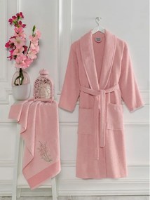 Ružový bavlnený župan a uterák v súprave veľkosť S/M – Mila Home