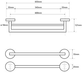 Sapho, X-ROUND dvojitý držiak na uteráky 655mm, chróm, XR401