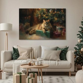 Obraz vianočne ladená mačka pri stromčeku