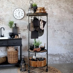 Čierny kovový regál na kolieskach s drevenými podnosmi Fil de Fer - 60*160 cm
