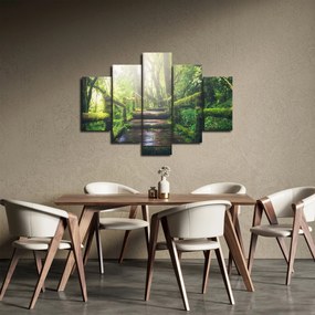 Obraz - drevené schody v lese (150x105 cm)